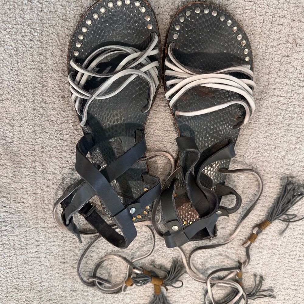 Free People Grey and White Strappy Sandals